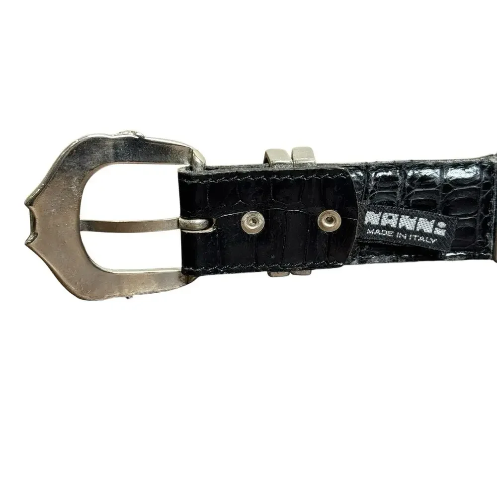 Nanni Womens Leather Belt Black Croc Embossed Western Silver Hardware Size 38